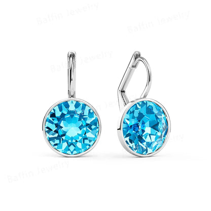 Earring for Women Christmas Birthday Premium Austrian Crystals Round Cut Dangle Silver Gold Color Pierced Jewelry