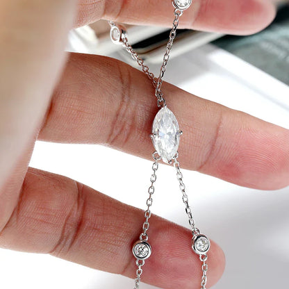 3EX Marquise Cut Moissanite Finger Chain Bracelets for Women 14-20cm Wrist Size Adjustable s925 Silver Hand Jewelry Gift