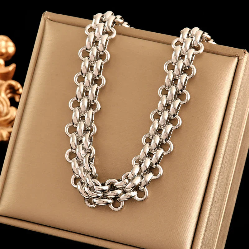 316L Stainless Steel Gold Silver Color Thick Chain Necklace For Women Fashion Cuban Neck Chain Waterproof Jewelry Gift