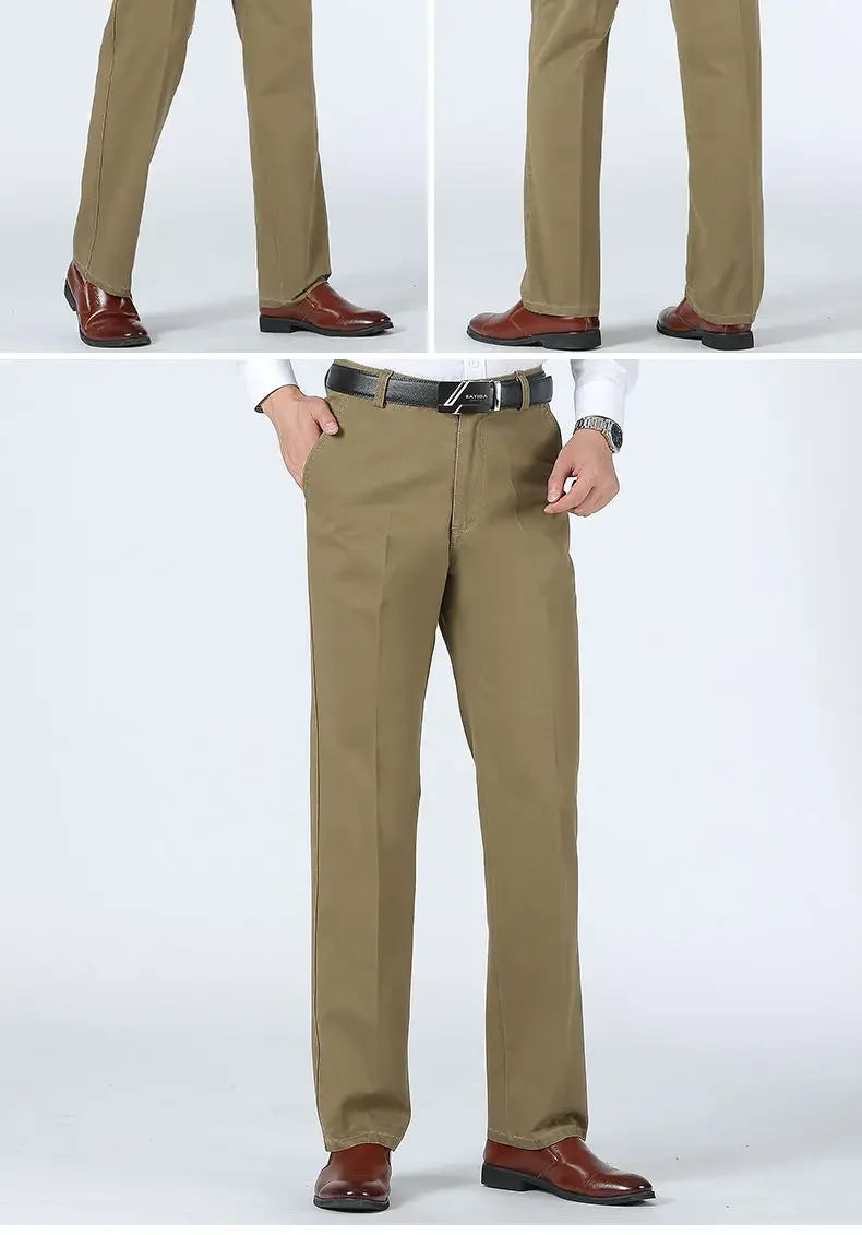 Men's Classic 100% Cotton Summer Thin Pant Autumn Thick Casual Bland High Waist Trousers Business Office Cargo Pants GOZBKF