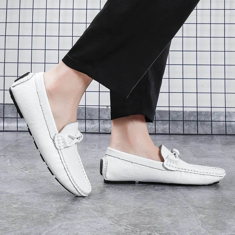 Genuine Leather Men Casual Shoes Black Mens Loafers Fashion Luxury Brand Lightweight Comfortable Slip on Boat Driving Shoes