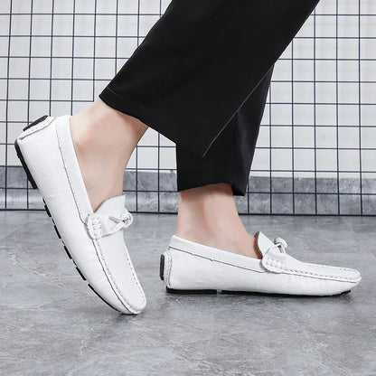 Genuine Leather Men Casual Shoes Black Mens Loafers Fashion Luxury Brand Lightweight Comfortable Slip on Boat Driving Shoes