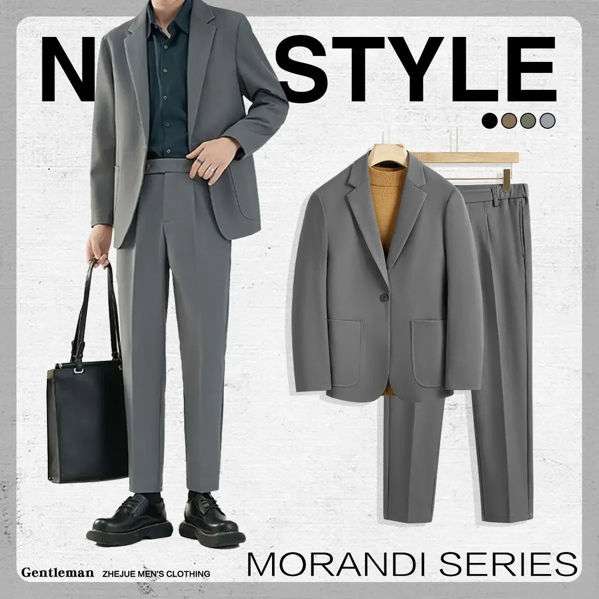 2 Piece Outfit Set Male Solid Color Youth Trends Costumes Ceremony Pants Full Men's Suits and Blazers Clothes Classic Elegant