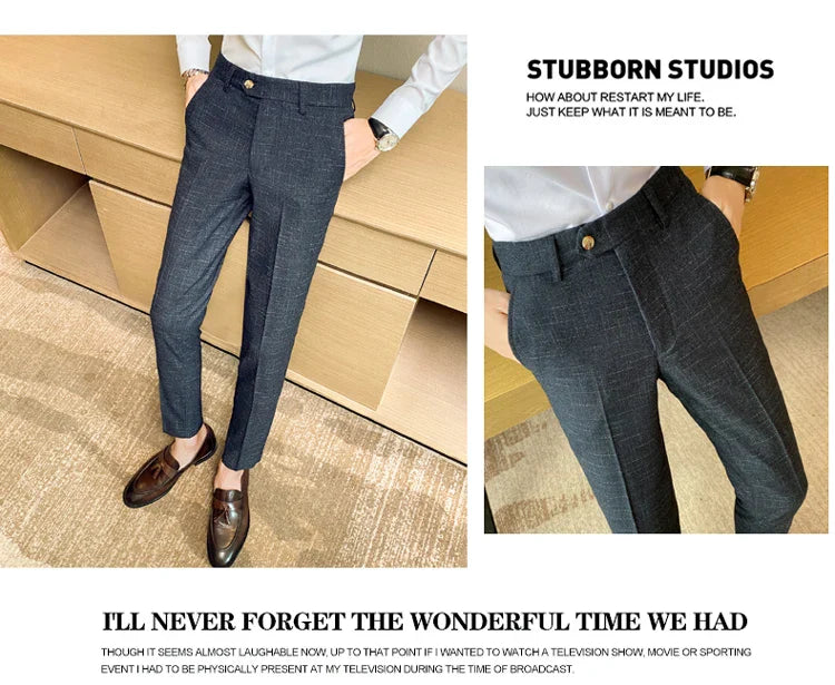 Premium Business Casual Fashionable Dark Plaid Men's Suit Pants Groom's Wedding Suit Party Trousers