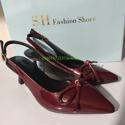 Bow Pointed Toe High Heels Sandals Women Brand Designer Shoes Fashion Slides Sexy Slingback Shoes Elegant Mules Sandals Female