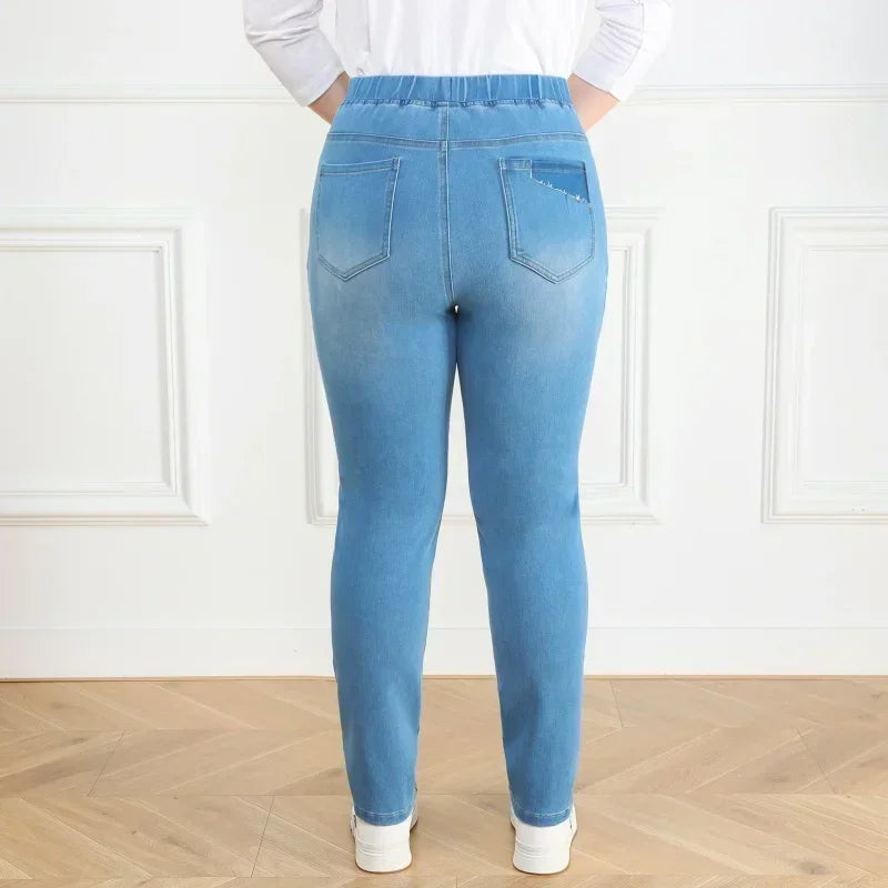 Women Large Slim Fit High Waist Trousers Elastic Female Pencil Pants