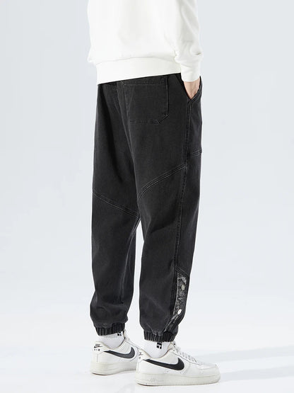 Spring Summer Men's Jogger Jeans Slight Stretch Denim Cargo Pants Black Blue Streetwear Baggy Jeans Trousers