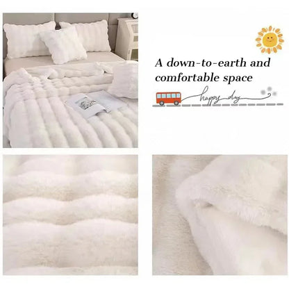 Cozy Rabbit Hair Bubble Velvet Blanket for Napping Soft Fuzzy Plush Bed Cover Sofa Throw Blanket All Season Warmth