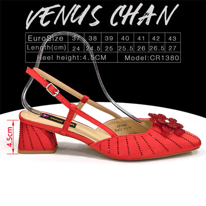 2026 Nigerian Heel Party for Women Orange Color Shoes and Bag Set Rhinestone Handbag Italian Design Wedding