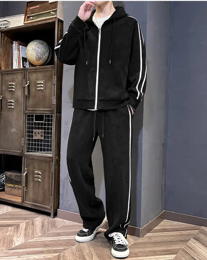Big Size 8xl 7xl Corduroy Men's Tracksuit Set Black Hoodie Pants 2pcs Suits Autumn Winter Jacket Hooded Oversize Sportswear Man