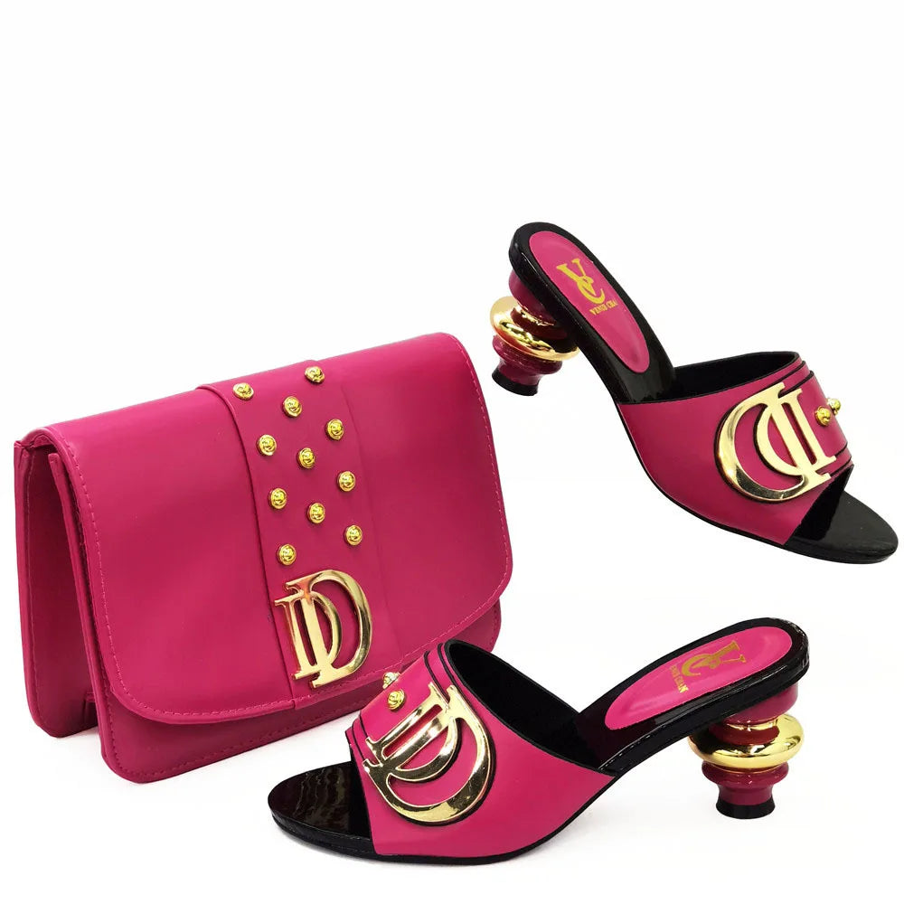 2024 Latest Italian Design Fashion African Women's Low Heel Comfortable Shoes and Bags Set Leather Casual Ladies Slippers