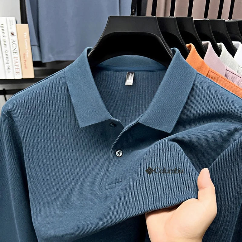 High end brand Polo shirt long sleeved fashionable printed men's top spring 100% cotton skin friendly comfortable casual T-shirt