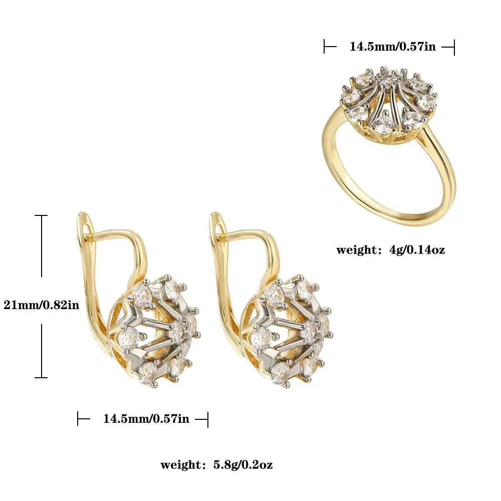 Inlays with hollow design earrings, earrings, copper plated 14K gold fashion jewelry ladies party wedding banquet set gift