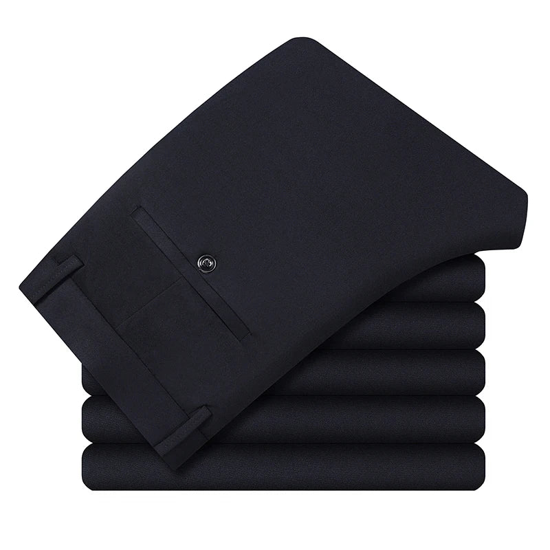 Premium Men's Loose Straight Stretch Trousers – Solid Color Formal Business Pants for All-Day Comfort & Professional Style