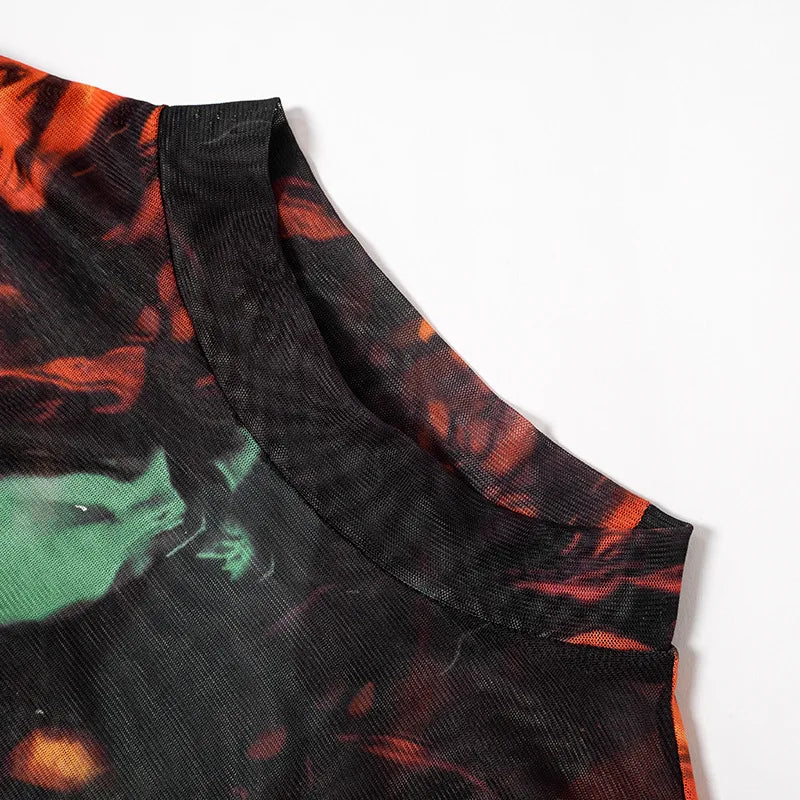 Tie Dye Sexy Bodysuit Lingerie Long Sleeve Corset Top Women One-Pieces Rave Outfit Bodycon Lenceria Femenina See Through Bustier