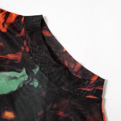 Tie Dye Sexy Bodysuit Lingerie Long Sleeve Corset Top Women One-Pieces Rave Outfit Bodycon Lenceria Femenina See Through Bustier