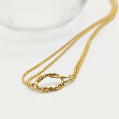 Elegant Minimalist Jewelry Lusterless 14k Gold Plated Knotted Snake Chain Necklace Women's Stainless Steel Accessories