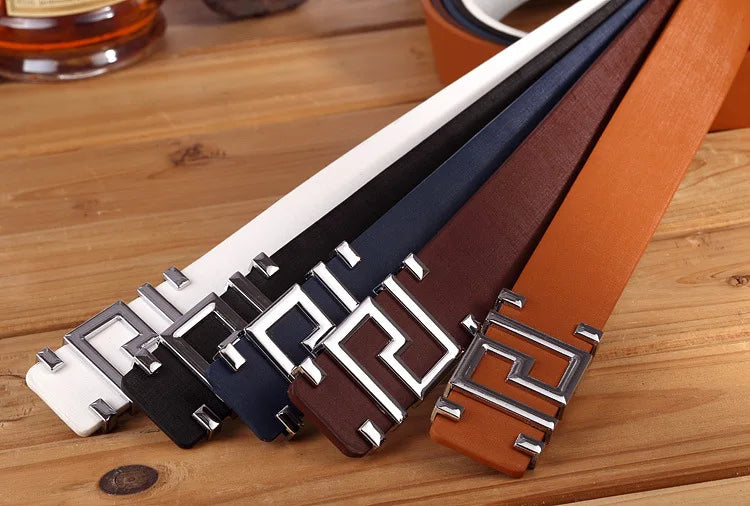 Men's and Women's Casual Fashion Belt  Korean Version Gold Buckle Belt Trendy I-shaped Buckle Belt