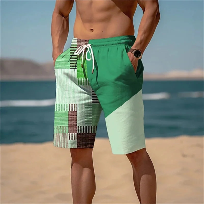 Men's Summer Quick Dry Beach Pants Casual Fitness Shorts Breathable Board Shorts Patchwork Printed Plus Size Swimming Shorts