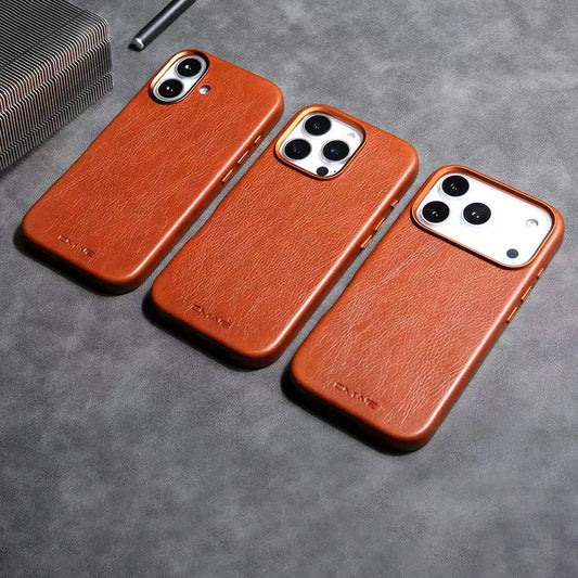 Magnetic Leather Texture MagSafe Phone Case for IPhone 17 16pro Max 15 14 Pro 13 Wireless Charging Alloy Lens Bumper Armor Cover