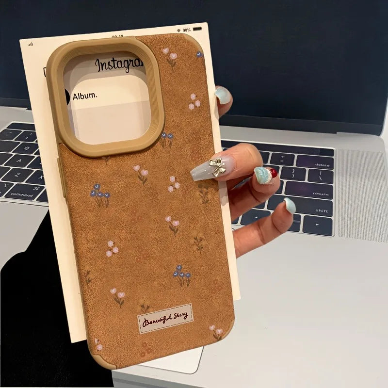 Branches and Leaves Broken Flowers Bonded Leather Phone Case For iPhone 17 16 Pro Max 15 14 Plus 13 12 11 XS X XR 17 Air Cover