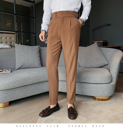 Men British Style Suits Pants New Male Solid High Waist Trousers High Quality Men Formal Slim Fit Business Casual Suit Pants