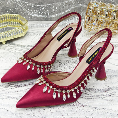 Pointed-Toe High Women Heels Shoes and Bags for Women Rhinestone Evening Party Elegant Luxury Handbag