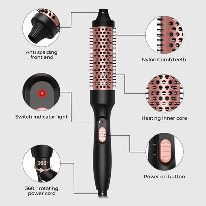 2026 New Curling Thermal Brush PTC Heated Curling Iron Round Brush 32mm Hair Curler Hot Volumizing Brush Styler