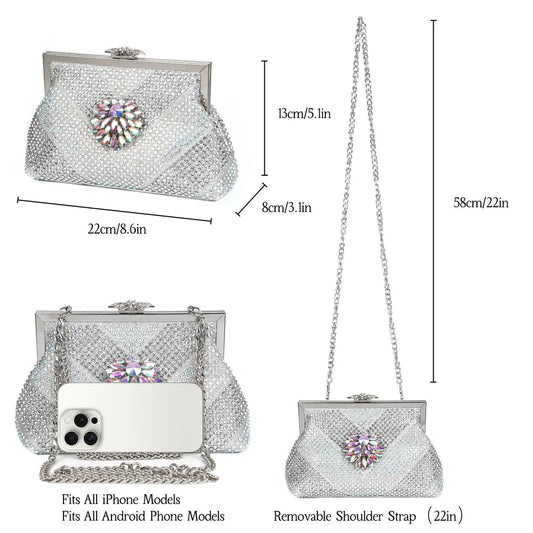 Italian Shoes and Bags Matching Set 2024 Silver Color Rhinestone Fashion High Heels for Women Pointed Toe Pumps