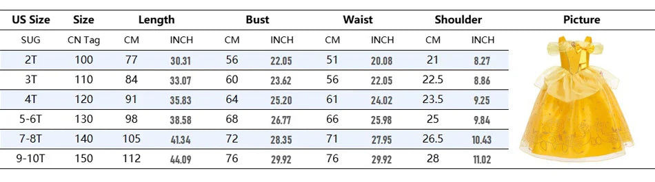 Beauty Belle Princess Cosplay Dress Girl Yellow Floral Off Shoulder Mesh Kid LED Light Halloween Costume Birthday Surprise Gift