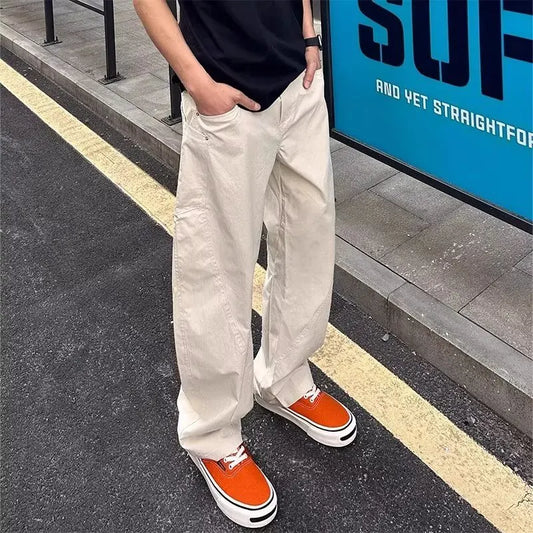 Off-white Ice Silk Quick-drying Work Pants for Men's Summer Thin Straight-leg Scimitar Pants American Cleanfit Casual Pants Man