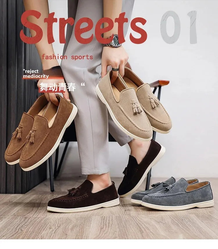 Unisex Lightweight Flat Bottom Tassel Casual Shoes Fashionable Versatile Large Size Men's Shoes Business Casual Slip-On Loafers