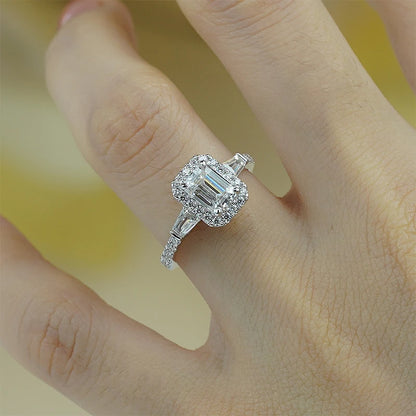 D Color Full Moissanite Ring For Women 5x7mm Emerald Cut Sparkling Rings S925 Silver Wedding Party Luxury Band Jewelry