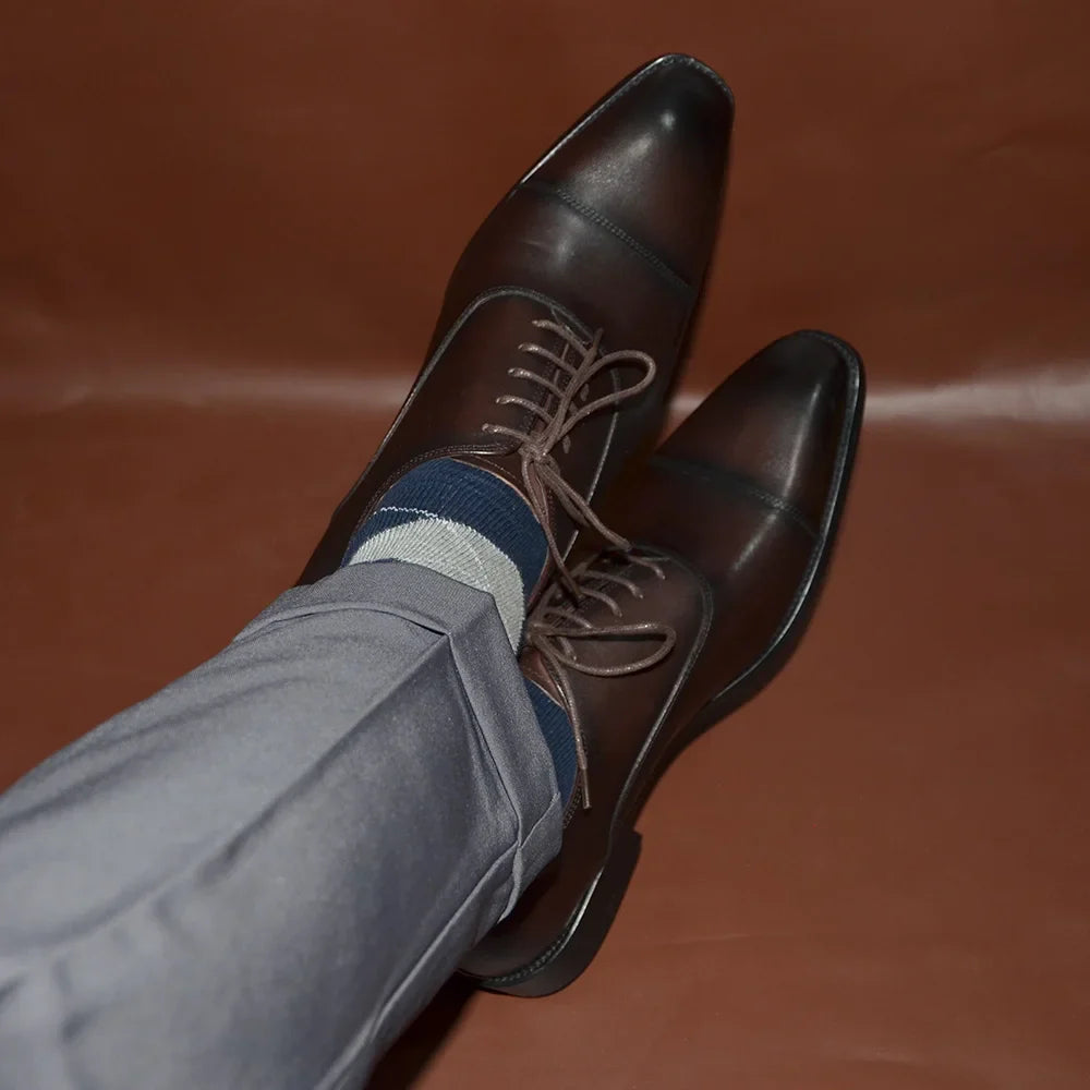 Classic Cowhide Genuine Leather Mens Dress Shoes Black Brown Cap Toe Lace-Up Oxford Company Business Office Formal Shoes for Men