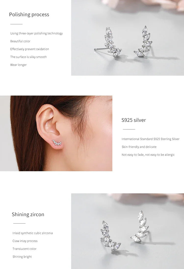 Genuine 925 Sterling Silve Fashionc Luxury Feather Wings Design Sparkling Zircon  For Women Wedding Engagement Jewelry