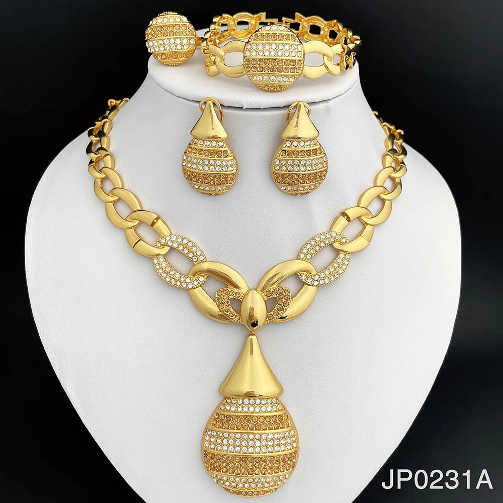 Elegant Dubai Women Jewelry Sets Luxury Design Necklaces Earrings Ring Bracelet Daily Wear Parties Vacations Ideal Gift