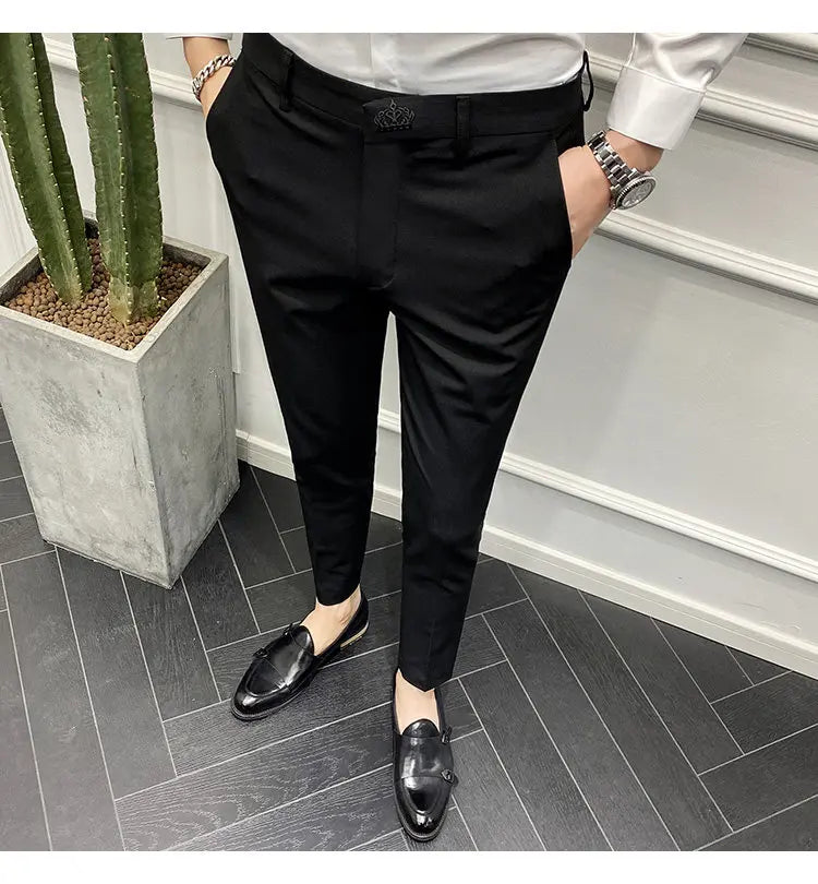 Men's Slim Fit Chino Pants with Embroidered Design - Classic Korean Style Casual Trousers for Daily Wear 28-42