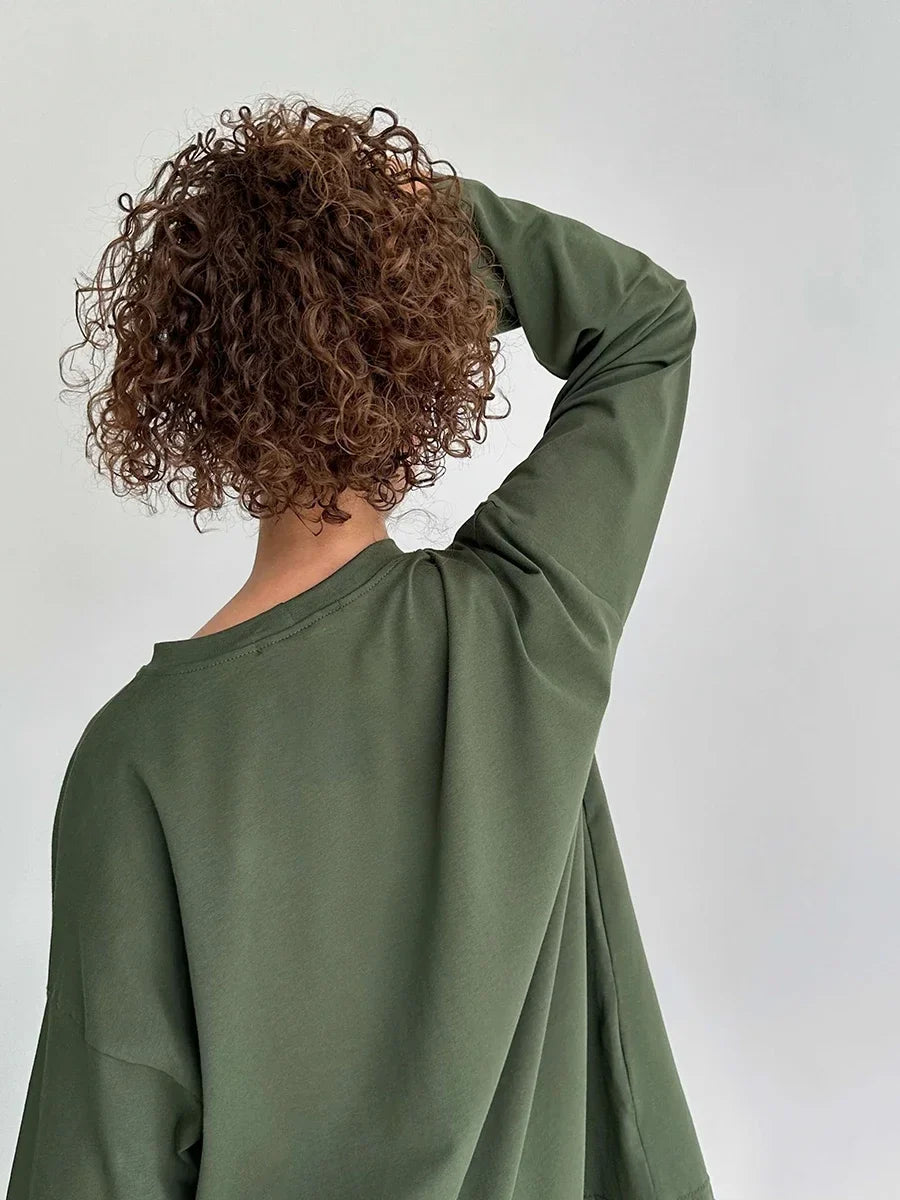 Women Summer 100% Cotton T-shirt Bottoming Spring Basic Fashionable Solid Lady Long Sleeve Loose Tops Shirts