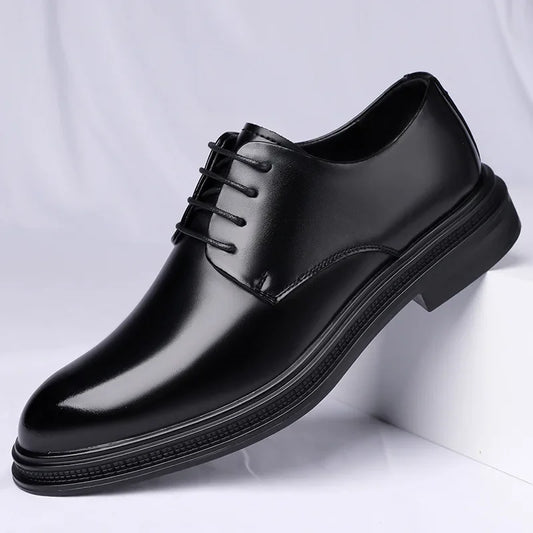 Soft Bottom Men's Dress Shoes Business Casual Black Wedding Groomsmen Shoes Comfortable Rubber Sole Adult Footwear