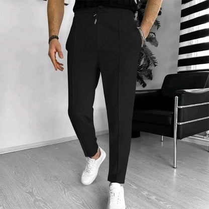 Mens Stylish Waffle Pants - Casual Sports Slim Fit with Adjustable Drawstring Secure Pockets for All Seasons - Perfect Outdoor