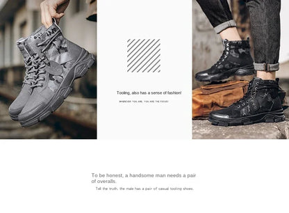 Military Boots for Men Autumn High Top Camouflage Desert Casual Flats Mens Boot Breathable Non Slip Work Shoes Zapatillas Hombre