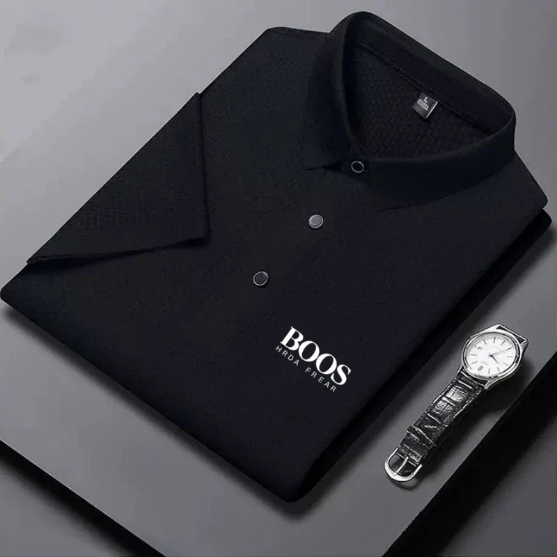 New men's high-quality ice silk short sleeved polo shirt for summer fashion, casual, comfortable, breathable and cool top