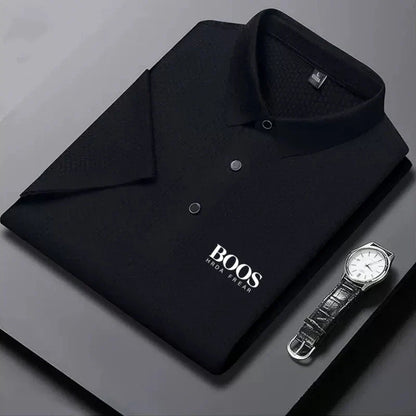 New men's high-quality ice silk short sleeved polo shirt for summer fashion, casual, comfortable, breathable and cool top