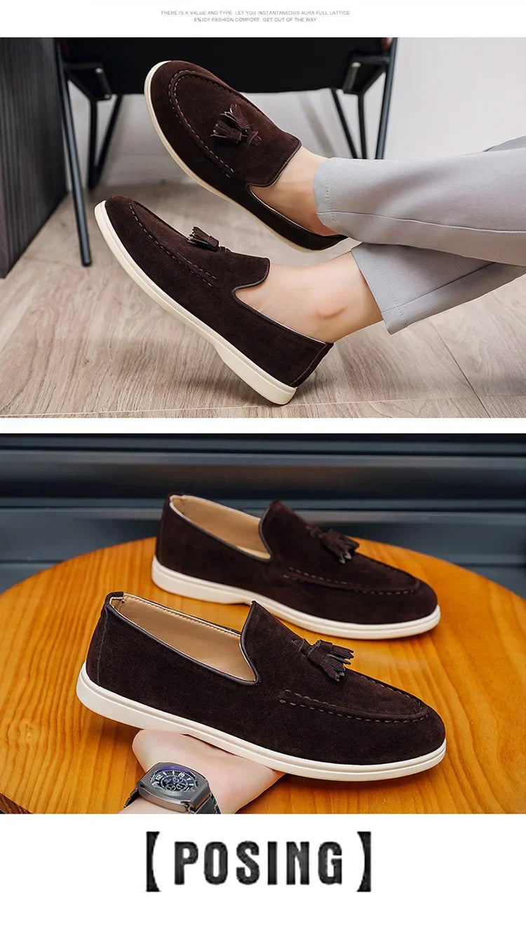 Unisex Lightweight Flat Bottom Tassel Casual Shoes Fashionable Versatile Large Size Men's Shoes Business Casual Slip-On Loafers