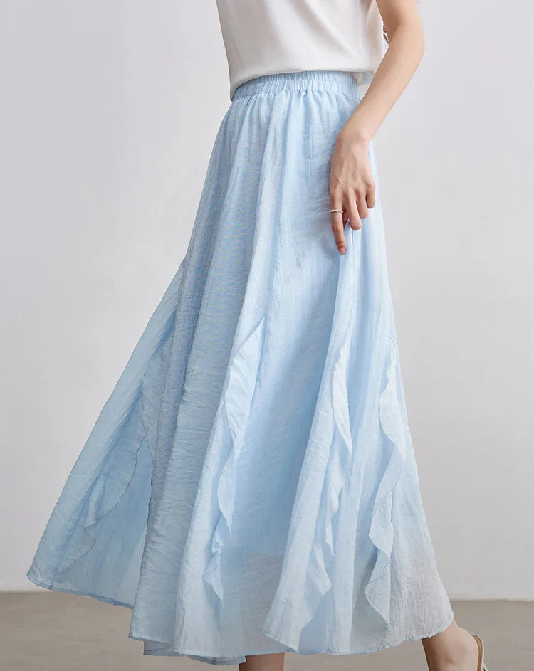Women Summer Skirts 2026 High Waist Sweet Pleated A Line Ankle-Length Skirt Ladies Elegant Casual Clothes W52QA2169