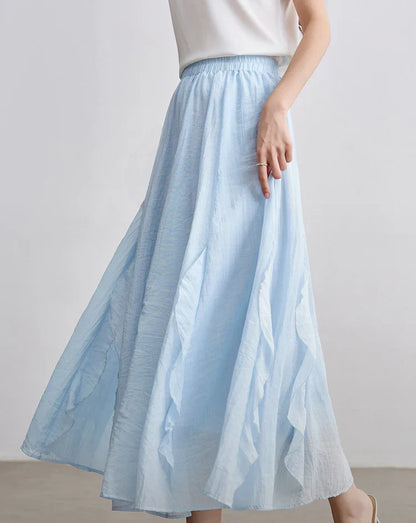 Women Summer Skirts 2026 High Waist Sweet Pleated A Line Ankle-Length Skirt Ladies Elegant Casual Clothes W52QA2169
