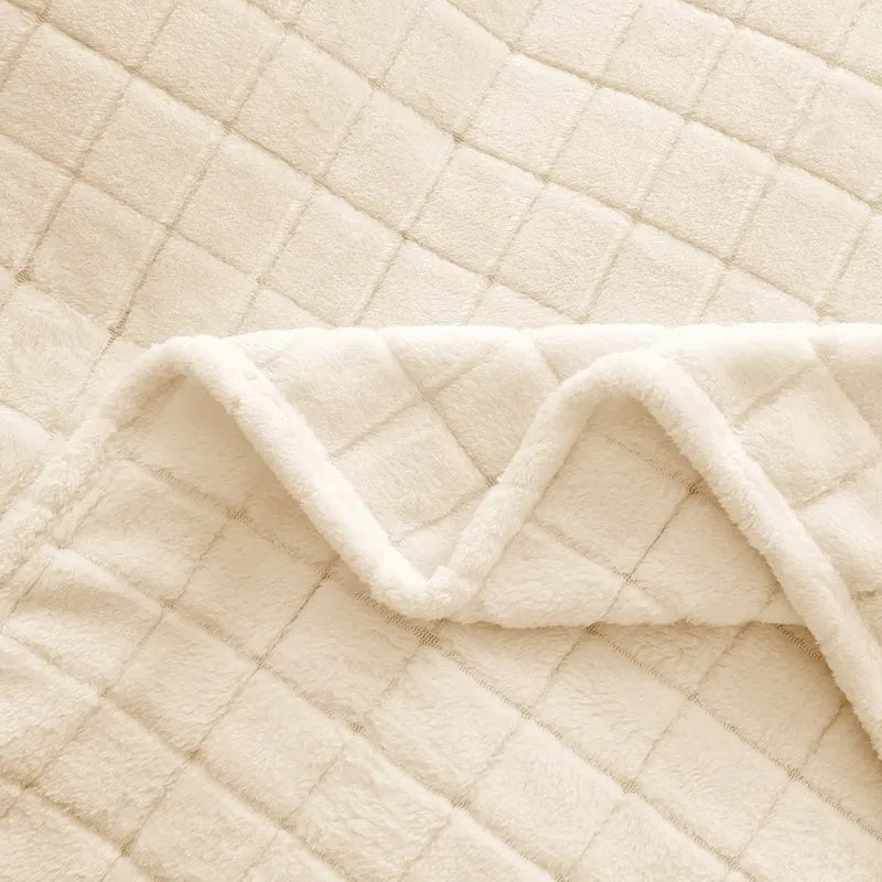 Luxury Grid Coral Velvet Blanket - Soft Fluffy Plush Throw, Thickened Warm for Sofa & Air-Condition Room, Flannel Back