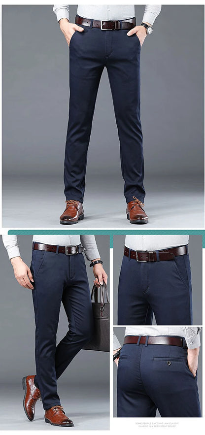 Summer Thin Men's Slim Suit Pants Fashion Business Casual Cotton Green Black Khaki Trousers Male Brand Clothing 30-40
