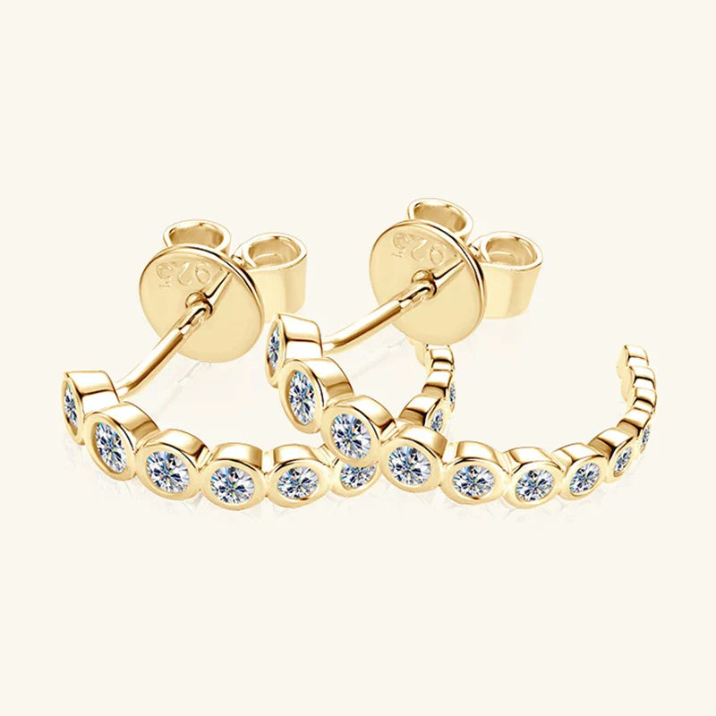 C Shape 0.38cttw Full Moissanite Stud Earrings for Women Ear Fine Jewelry S925 Silver Plated 18K All Diamond Bezel Earring