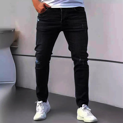 Calça Jeans Masculina Skinny Destroyed Primavera 2026 Lavagem Vintage Elástica Biker com Buracos Casual Ajuste Justo Streetwear Jeans Lápis Jogger